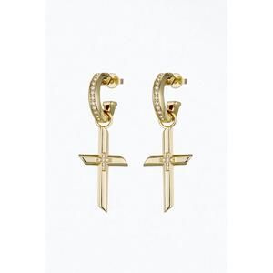 NEW F+H STUDIOS freedom cross charm earrings in gold/clear